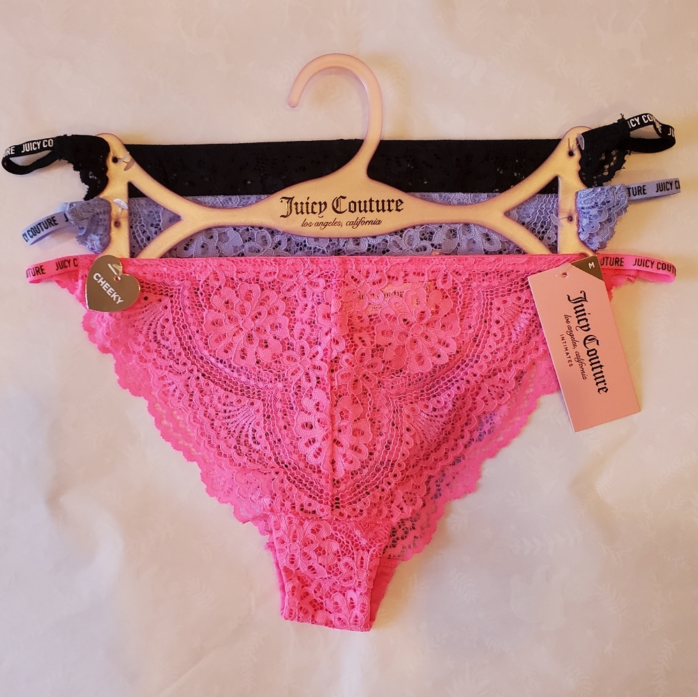 🔥💕NWT JUICY COUTURE 3-PACK CHEEKY panties Medium pink purple black
